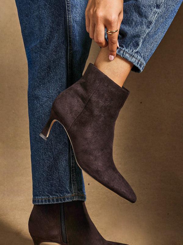 linzi Brown Faux Suede Pointed Toe Stiletto Ankle Boot