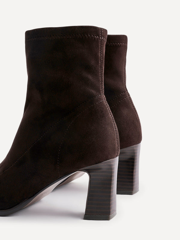 Linzi Brown Faux Suede Sock Ankle Boot With Stacked Heel