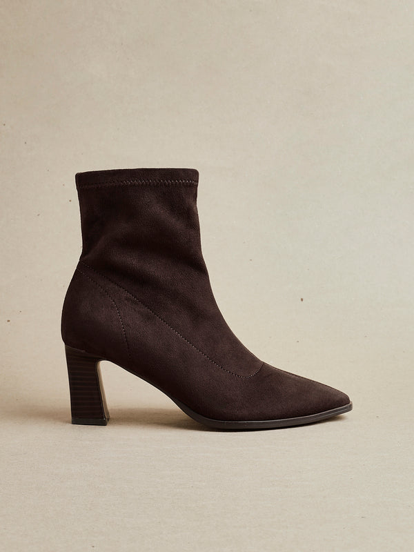 linzi Brown Faux Suede Sock Ankle Boot With Stacked Heel