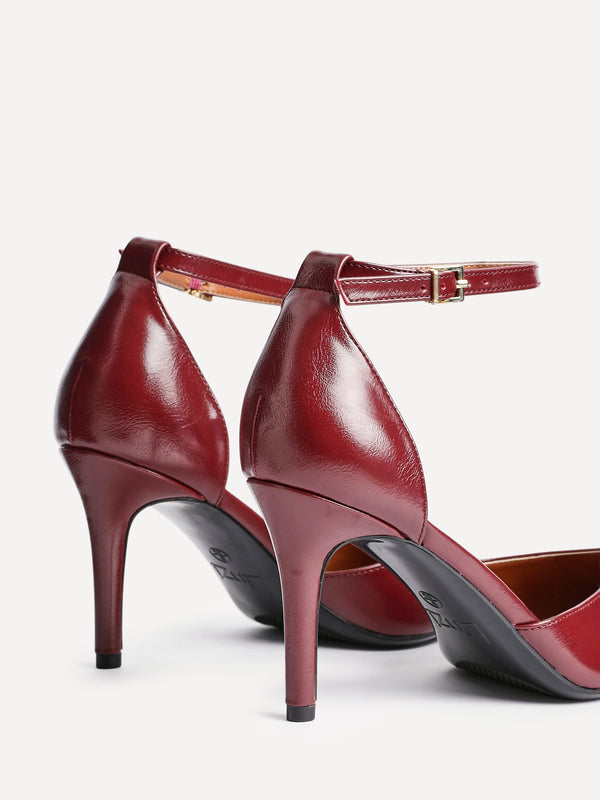 Linzi Burgundy Faux Leather Classic Stiletto Court Heel