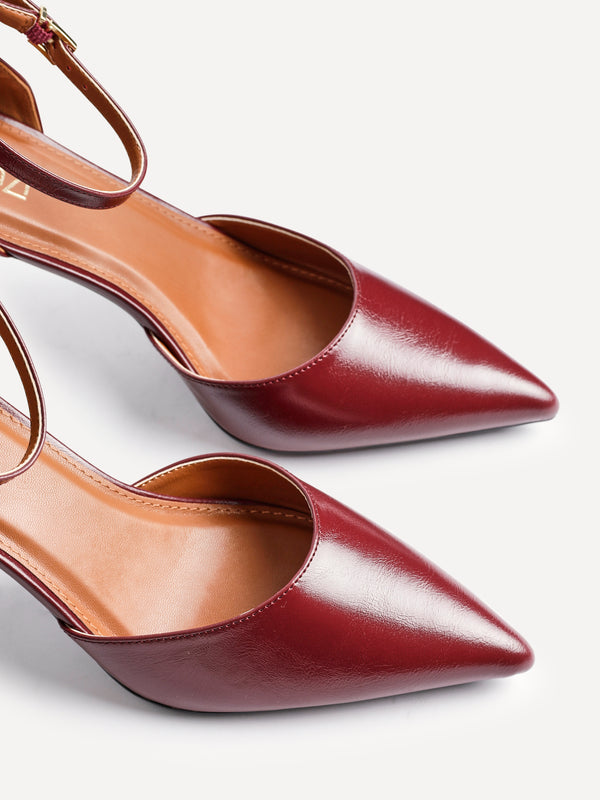 Linzi Burgundy Faux Leather Classic Stiletto Court Heel
