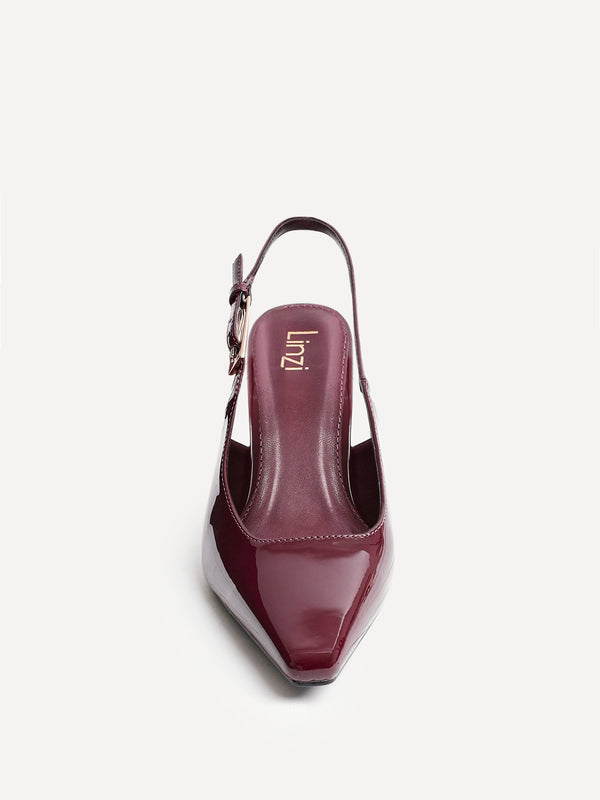 Linzi Burgundy Faux Leather Court Heel With Gold Heel Detail