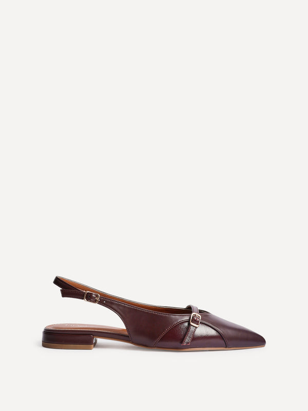 Linzi Burgundy Faux Leather Pointed Toe Ballet Flat