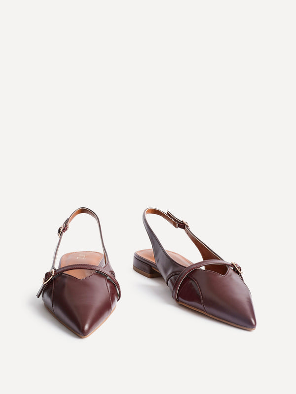 Linzi Burgundy Faux Leather Pointed Toe Ballet Flat