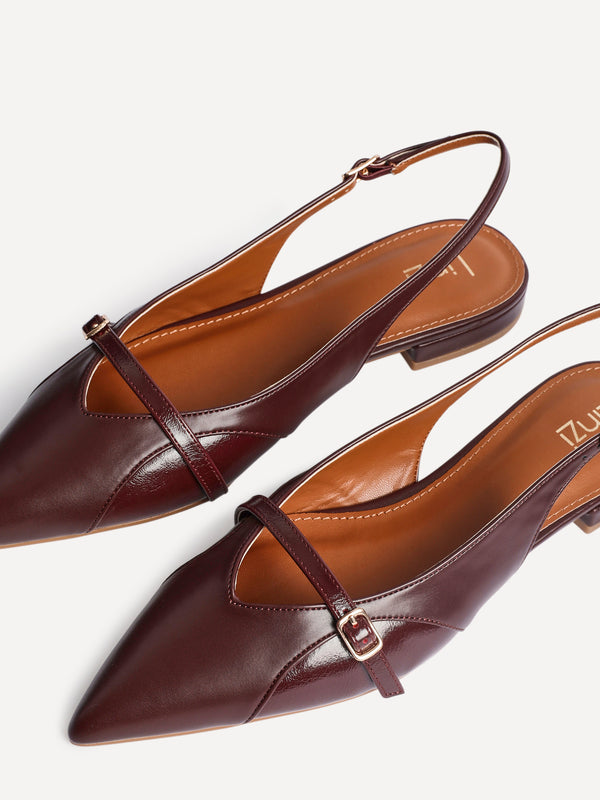 Linzi Burgundy Faux Leather Pointed Toe Ballet Flat