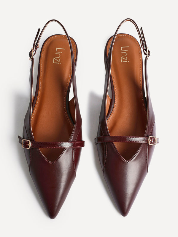 linzi Burgundy Faux Leather Pointed Toe Ballet Flat
