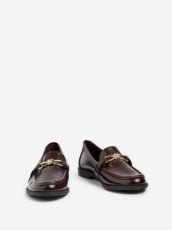 Linzi Burgundy Faux Leather Slip On Loafer With Buckle Detail