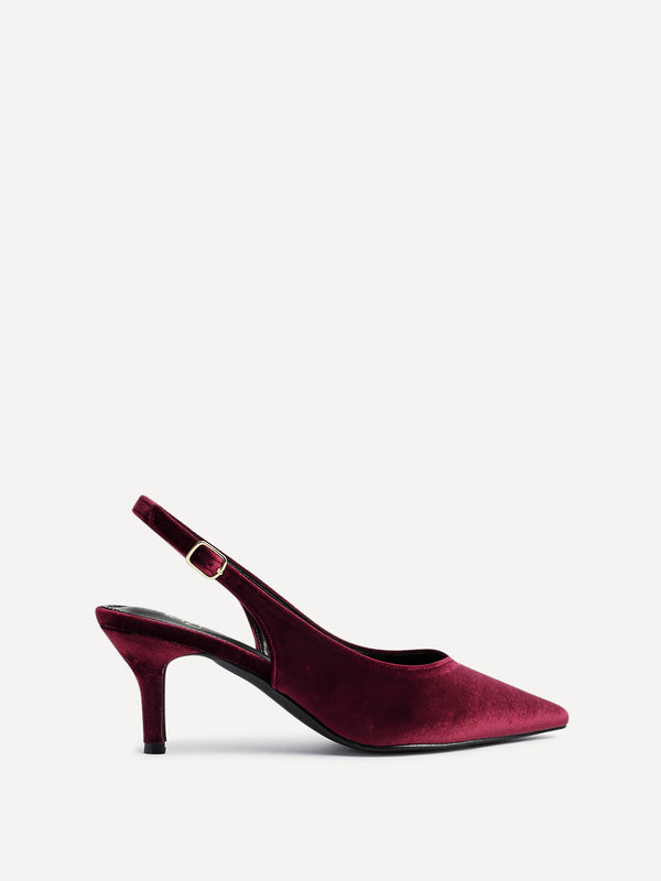 Linzi Burgundy Velvet Pointed Slingback Stiletto Court Heels