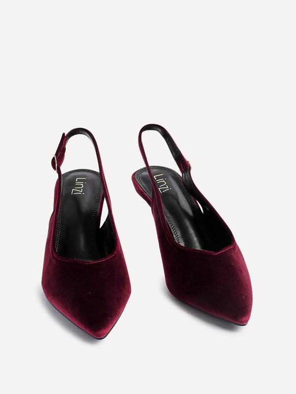Linzi Burgundy Velvet Pointed Slingback Stiletto Court Heels