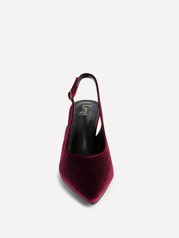 Linzi Burgundy Velvet Pointed Slingback Stiletto Court Heels