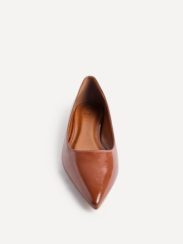 Linzi Caramel Faux Leather Pointed Toe Ballet Flats