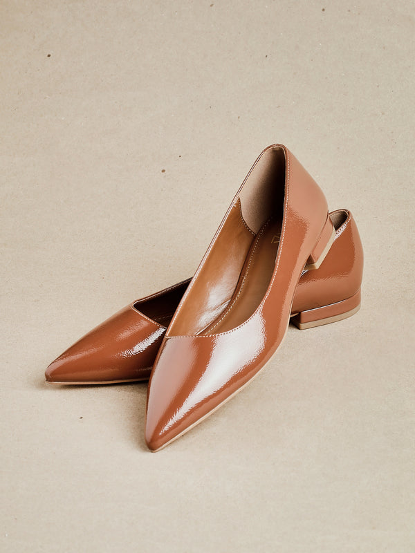 linzi Caramel Faux Leather Pointed Toe Ballet Flats