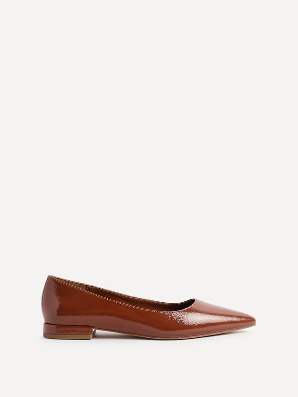 Linzi Caramel Faux Leather Pointed Toe Ballet Flats