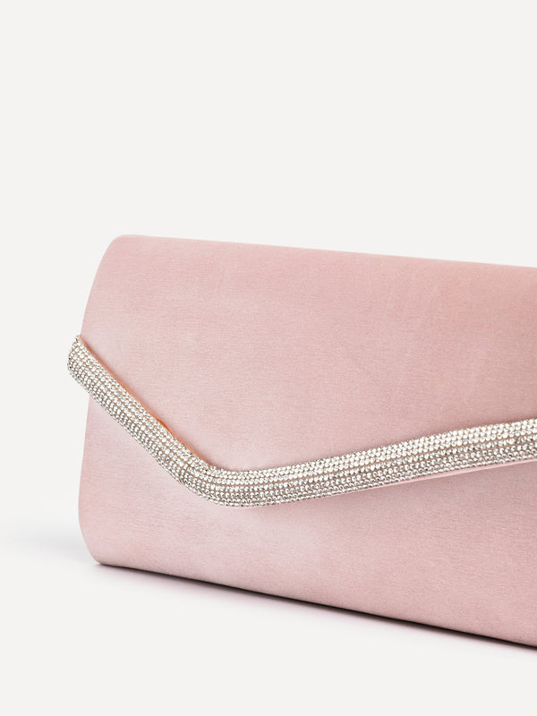 linzi Champagne Satin Evening Envelope Clutch Bag With Diamante Tubing Trim