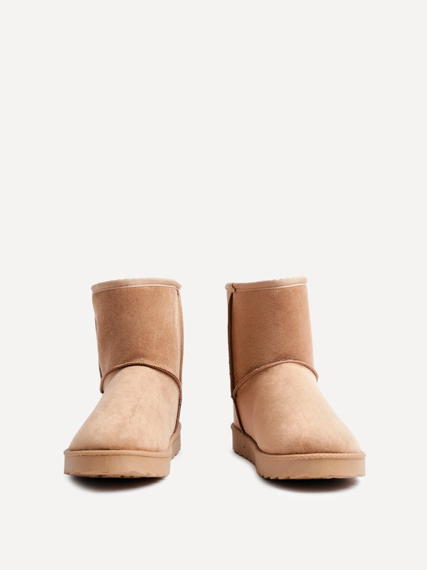 Linzi Chestnut Faux Suede Beige Faux Fur Lined Ankle Boot