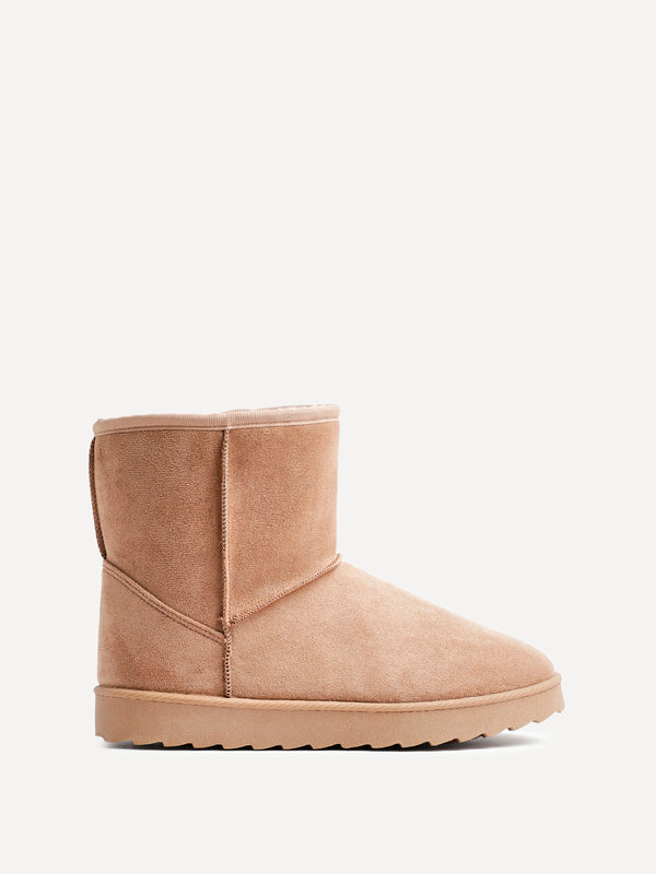 Linzi Chestnut Faux Suede Beige Faux Fur Lined Ankle Boot