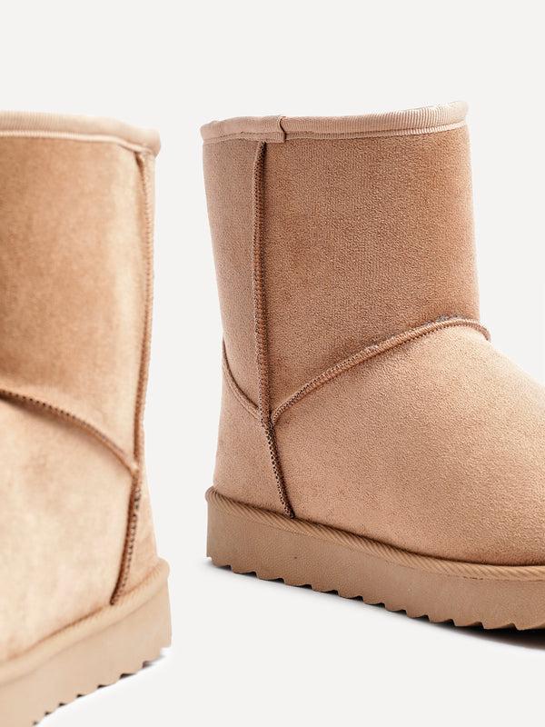 Linzi Chestnut Faux Suede Beige Faux Fur Lined Ankle Boot