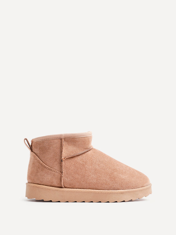 Linzi Chestnut Faux Suede Cream Faux Fur Lined Ultra Mini Ankle Boot