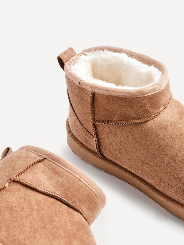 Linzi Chestnut Faux Suede Cream Faux Fur Lined Ultra Mini Ankle Boot