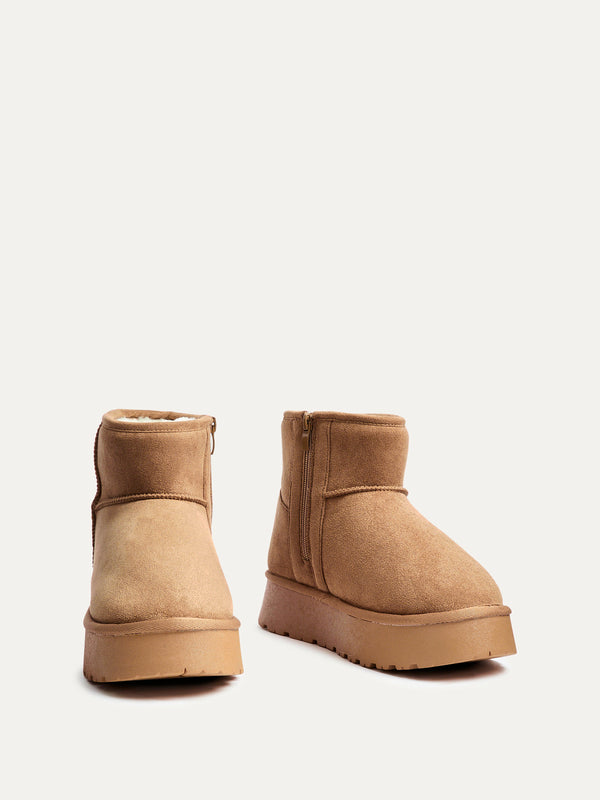 Linzi Chestnut Faux Suede Platform Ankle Boot With Inside Zip