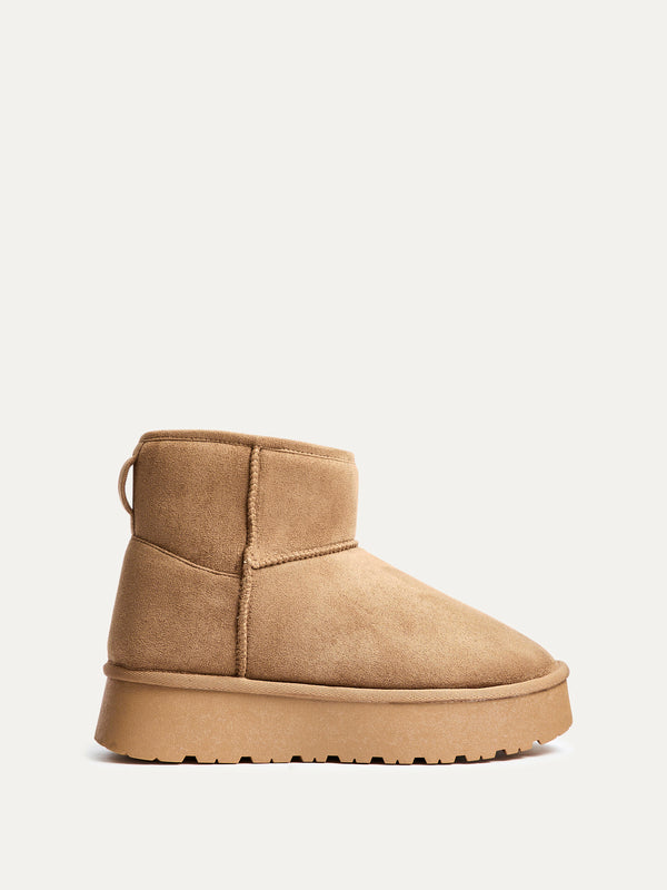 Linzi Chestnut Faux Suede Platform Ankle Boot With Inside Zip