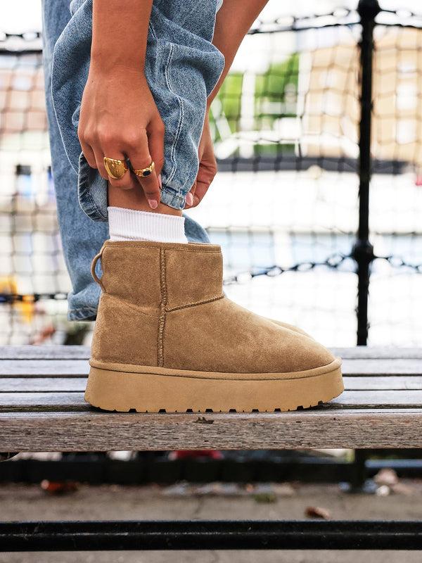 linzi Chestnut Faux Suede Platform Ankle Boot With Inside Zip