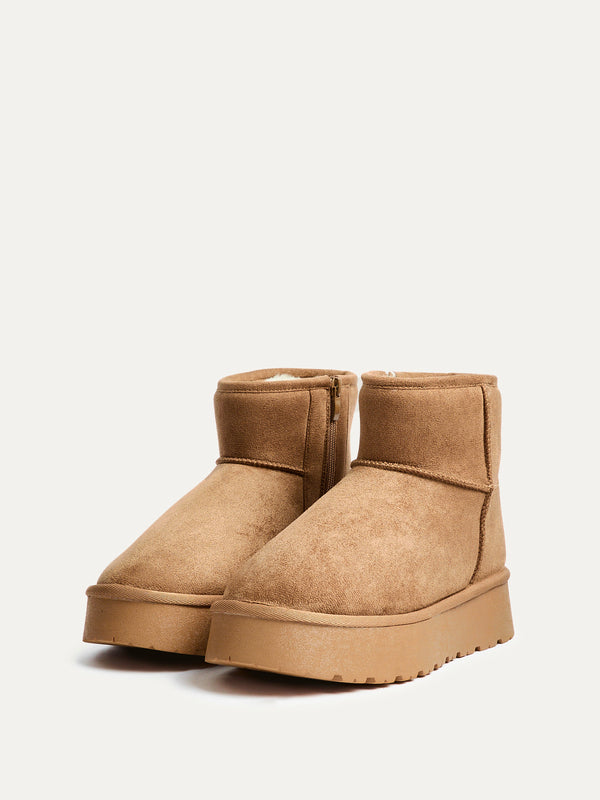 Linzi Chestnut Faux Suede Platform Ankle Boot With Inside Zip
