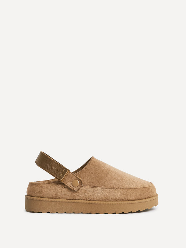 Linzi Chestnut Slip-On Slingback Clog With Faux Fur