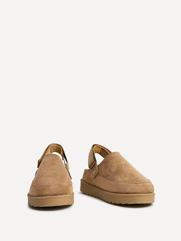 Linzi Chestnut Slip-On Slingback Clog With Faux Fur