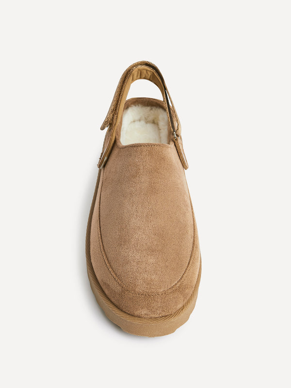 Linzi Chestnut Slip-On Slingback Clog With Faux Fur