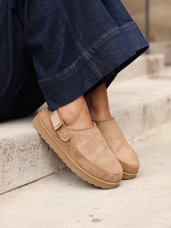 linzi Chestnut Slip-On Slingback Clog With Faux Fur