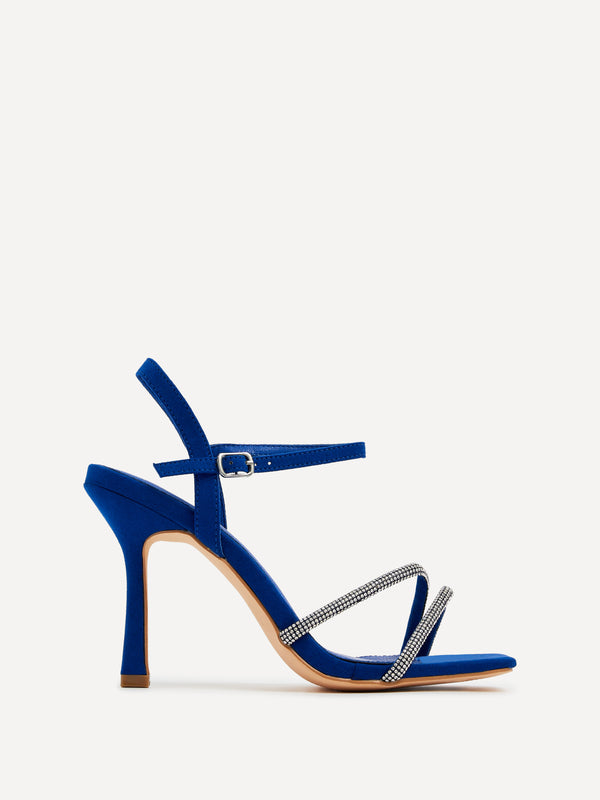 Linzi Cobalt Blue Faux Square Toe Diamonte Embellished Heel