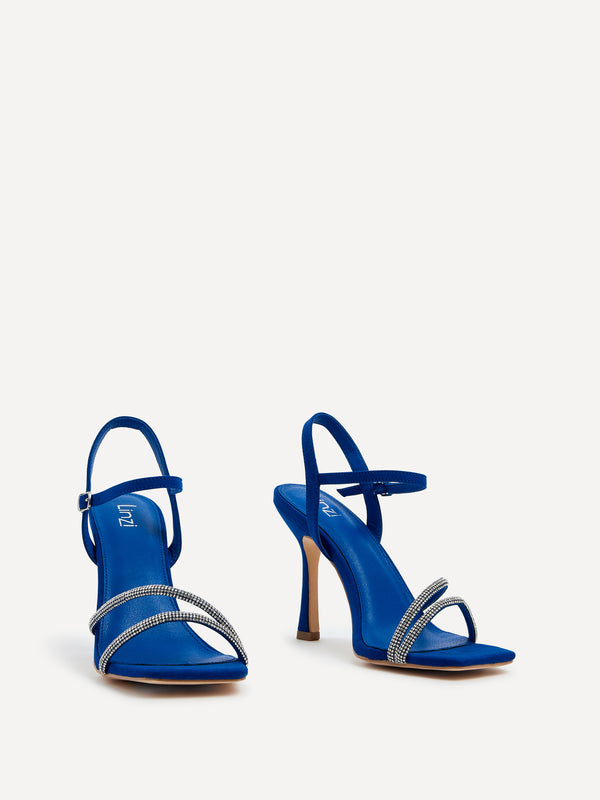 Linzi Cobalt Blue Faux Square Toe Diamonte Embellished Heel