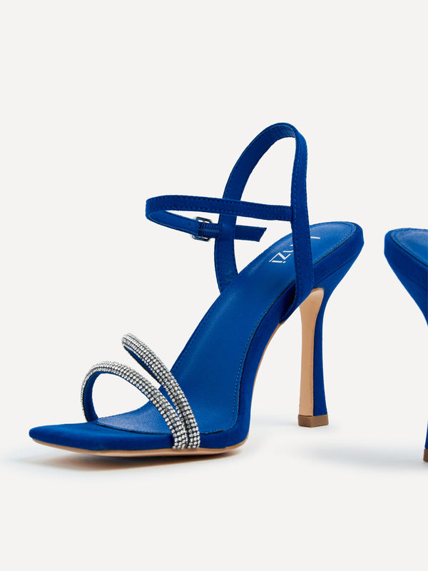 Linzi Cobalt Blue Faux Square Toe Diamonte Embellished Heel