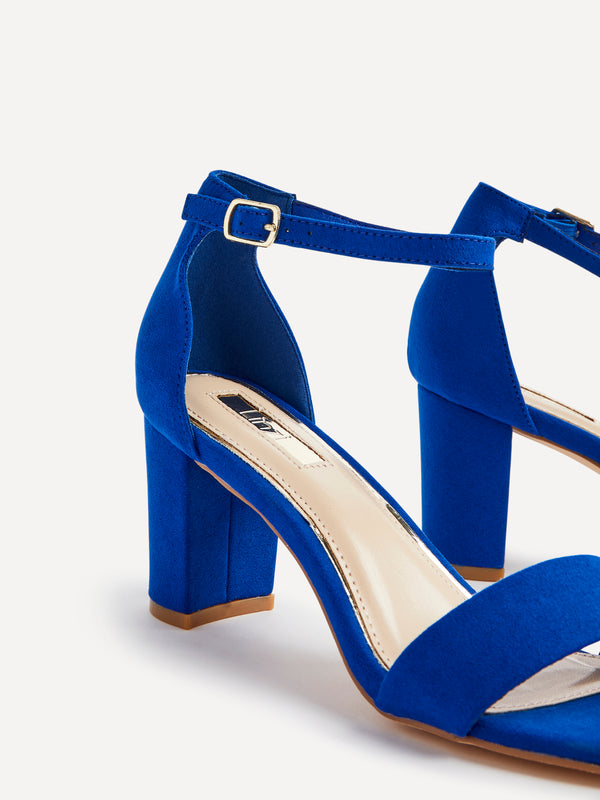 Linzi Cobalt Blue Faux Suede Barely There Closed Back Block Heeled Sandal