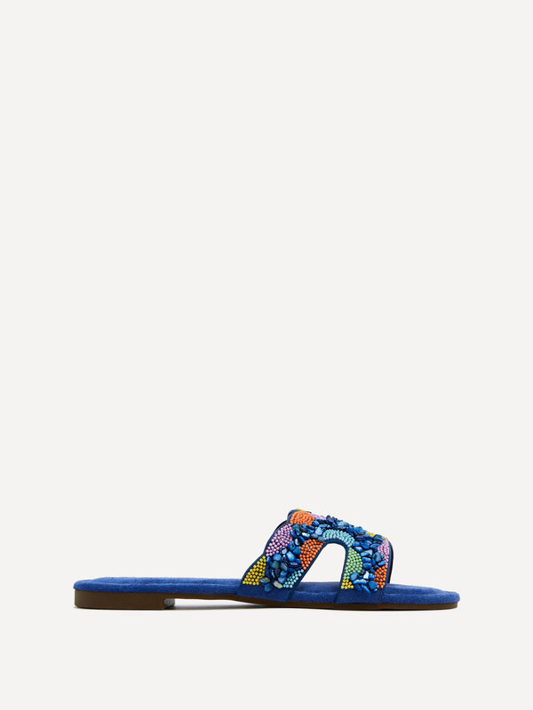 Linzi Cobalt Blue Faux Suede Embellished Slider Sandal