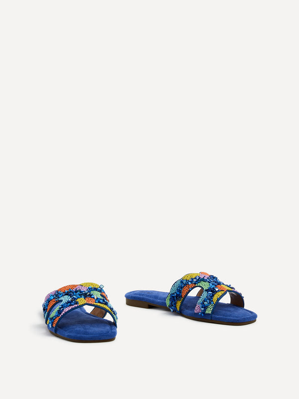 Linzi Cobalt Blue Faux Suede Embellished Slider Sandal