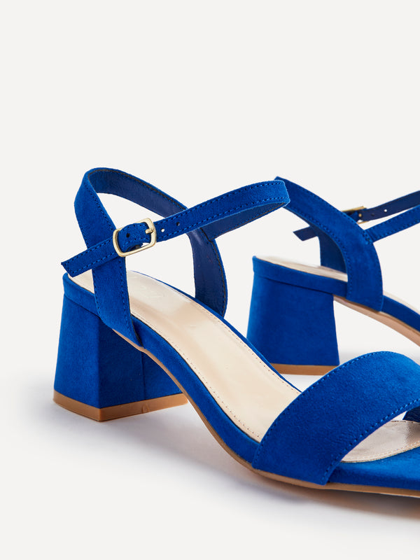 Linzi Cobalt Blue Faux Suede Low Chunky Block Heeled Sandal