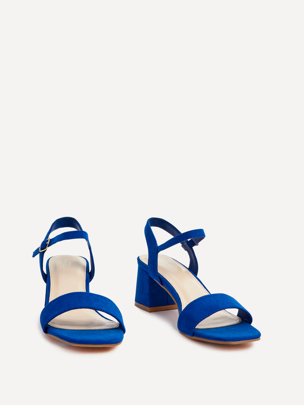 Linzi Cobalt Blue Faux Suede Low Chunky Block Heeled Sandal