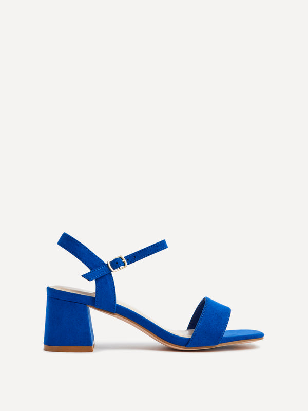 linzi Cobalt Blue Faux Suede Low Chunky Block Heeled Sandal