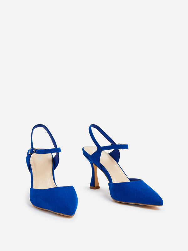 Linzi Cobalt Blue Faux Suede Open Back Stiletto Court Heel