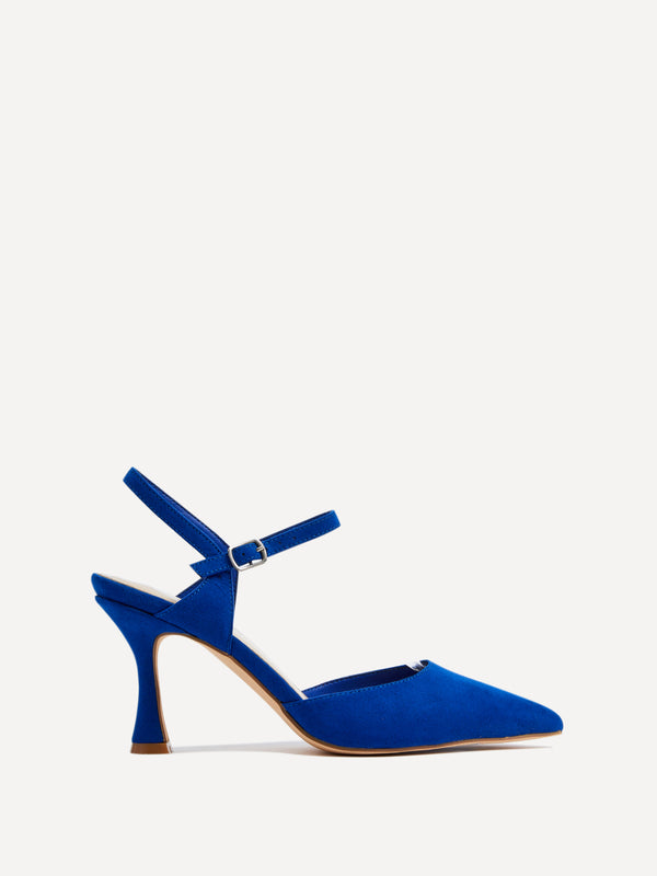 linzi Cobalt Blue Faux Suede Open Back Stiletto Court Heel