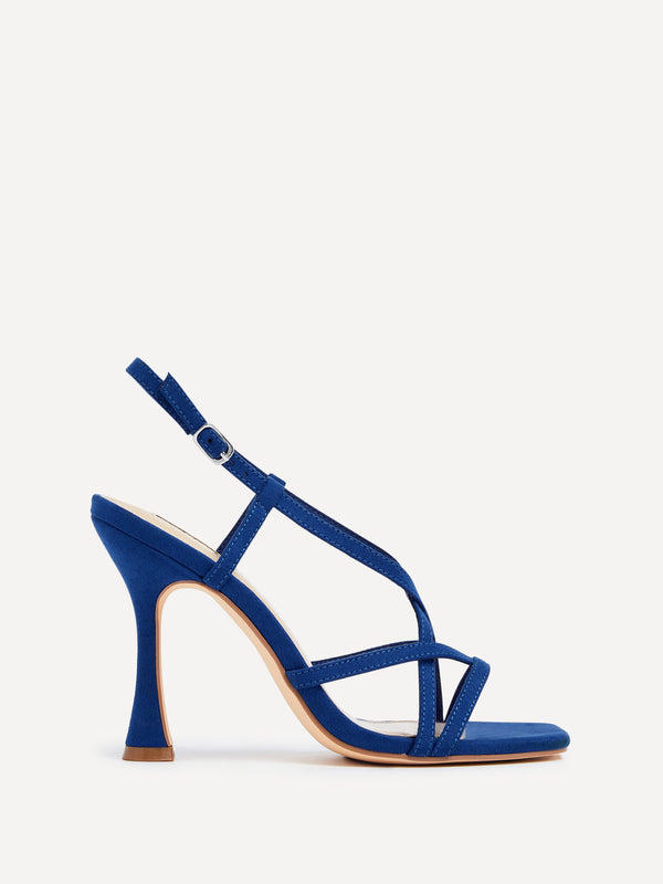 Linzi Cobalt Blue Suede Square Toe High Heel With Crossover Straps