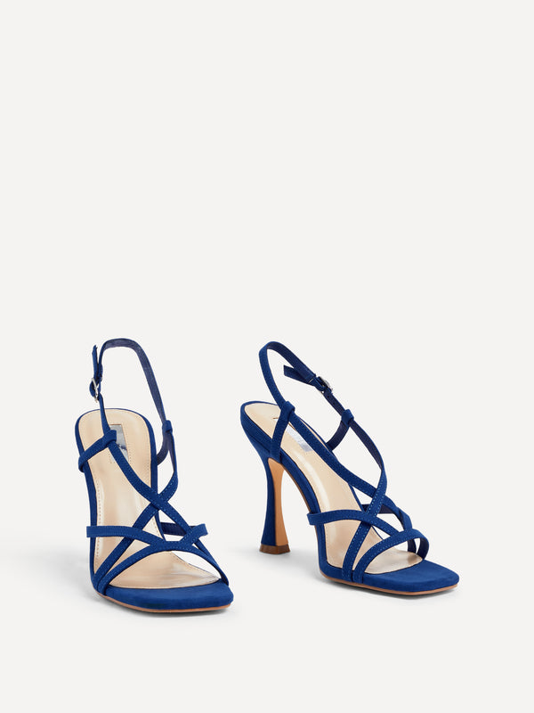 Linzi Cobalt Blue Suede Square Toe High Heel With Crossover Straps