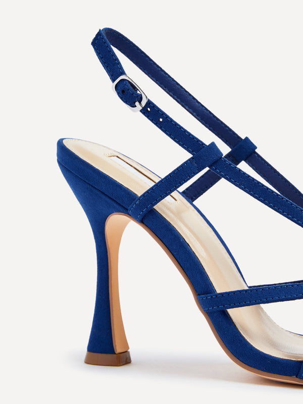 Linzi Cobalt Blue Suede Square Toe High Heel With Crossover Straps