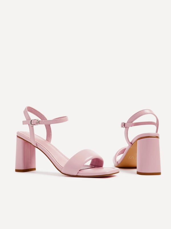 Linzi Dusky Pink Faux Leather Block Heeled Sandal With Padded Front Strap