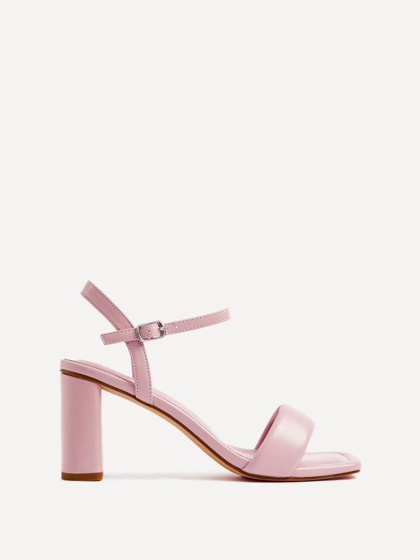 linzi Dusky Pink Faux Leather Block Heeled Sandal With Padded Front Strap