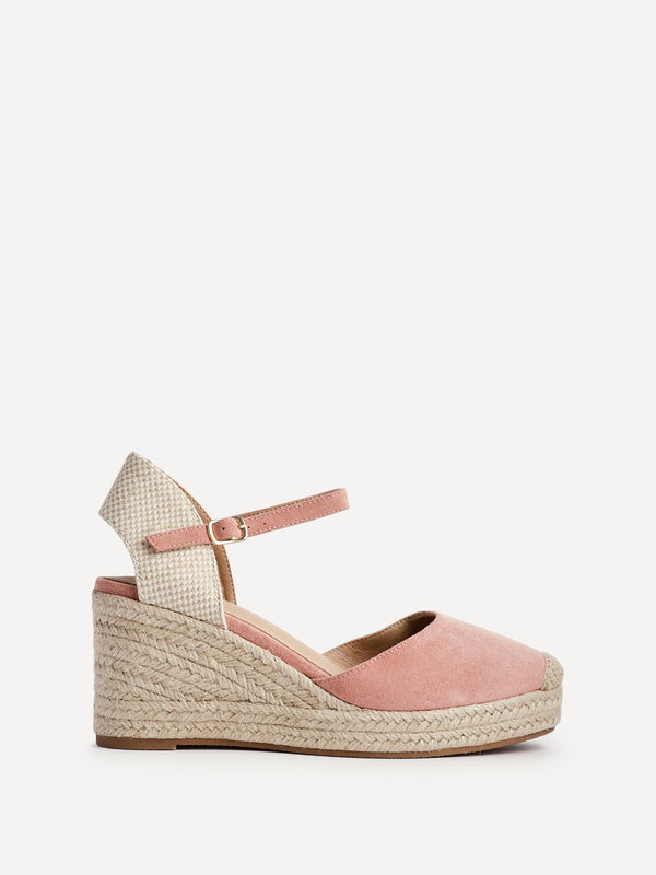 Linzi Dusky Pink Faux Suede Closed-Toe And Open Back Espadrille Wedge