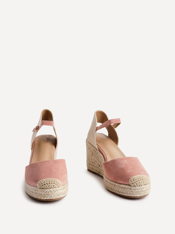 Linzi Dusky Pink Faux Suede Closed-Toe And Open Back Espadrille Wedge