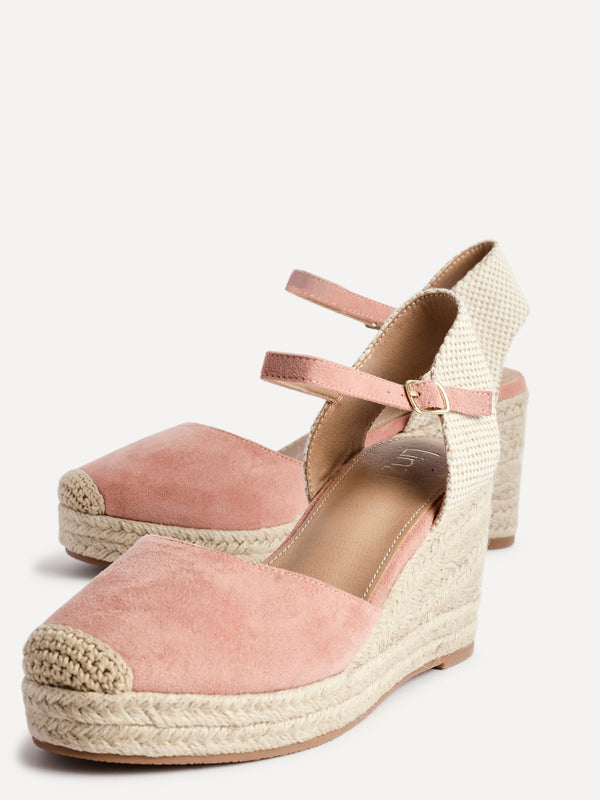 Linzi Dusky Pink Faux Suede Closed-Toe And Open Back Espadrille Wedge